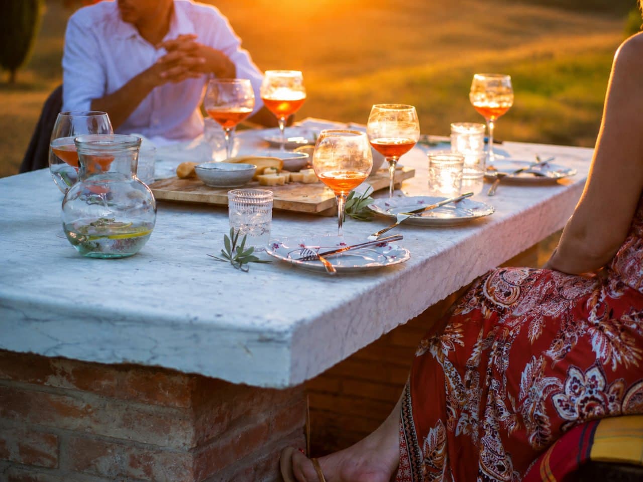 Wedding table setting in the Tuscan garden